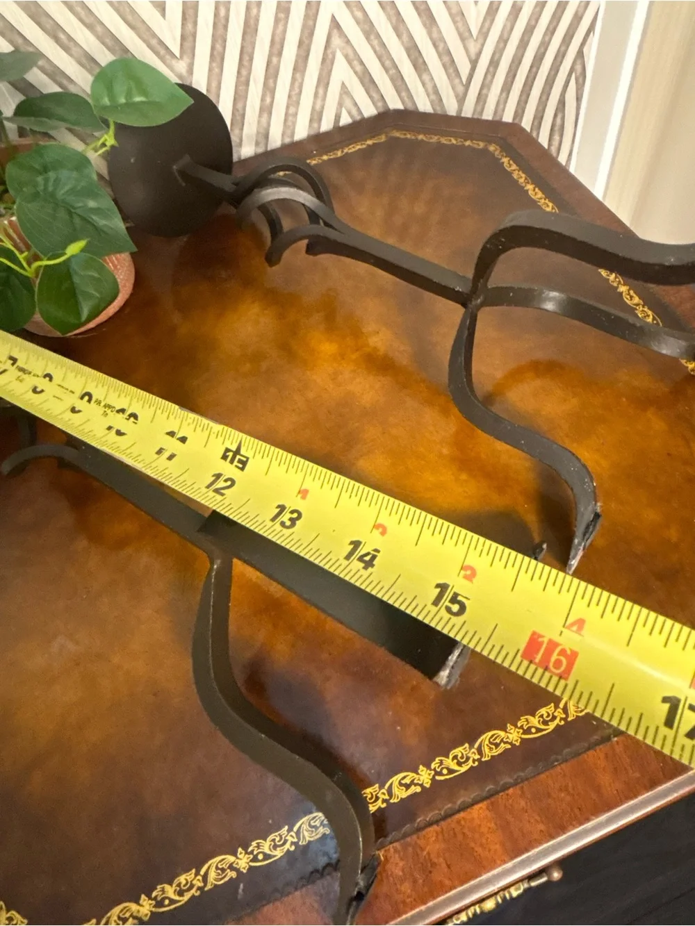Two vintage wrought iron bronze candle stick holders